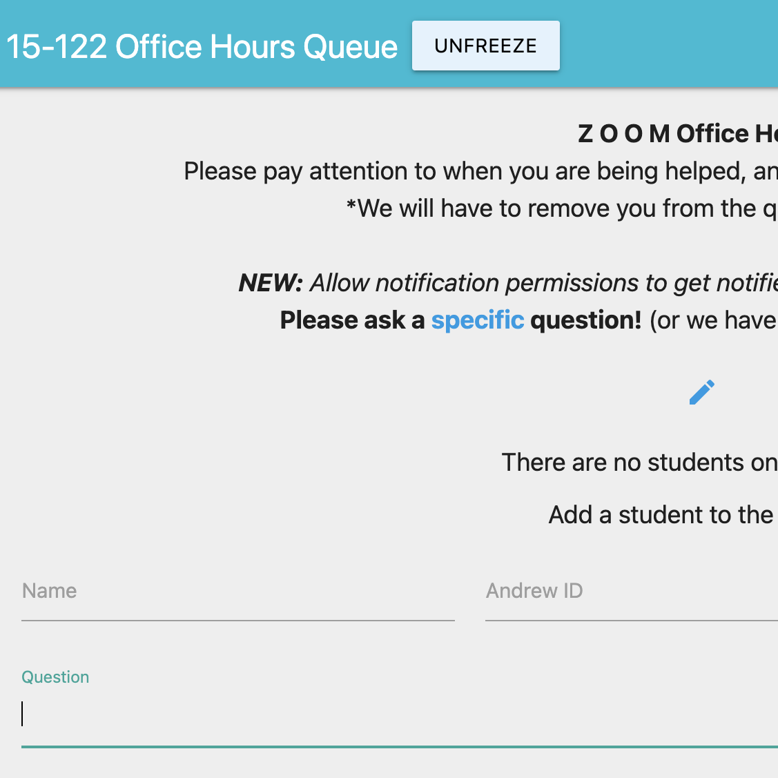 15-122 Office Hours Queue